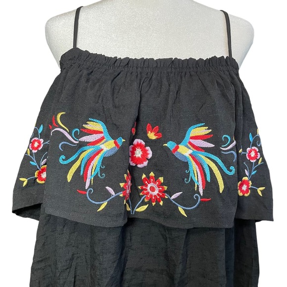 Savanna Jane Off‎ the Shoulder Blouse Plus Sz 3x Black Embroidered Floral Boho - Picture 3 of 14